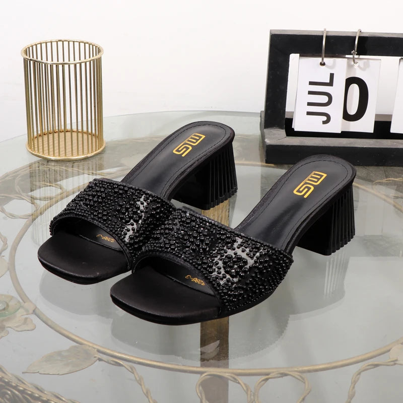 Low Thick Heel Slippers