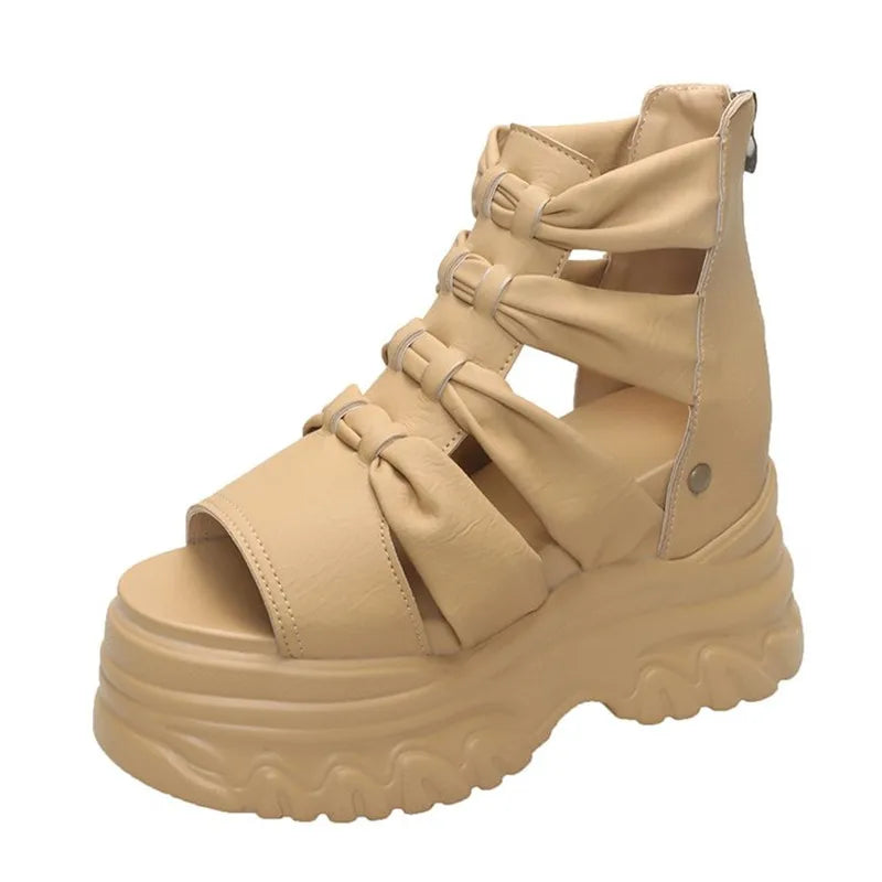 Thick Bottom Soft Leather Hollow Out Boots