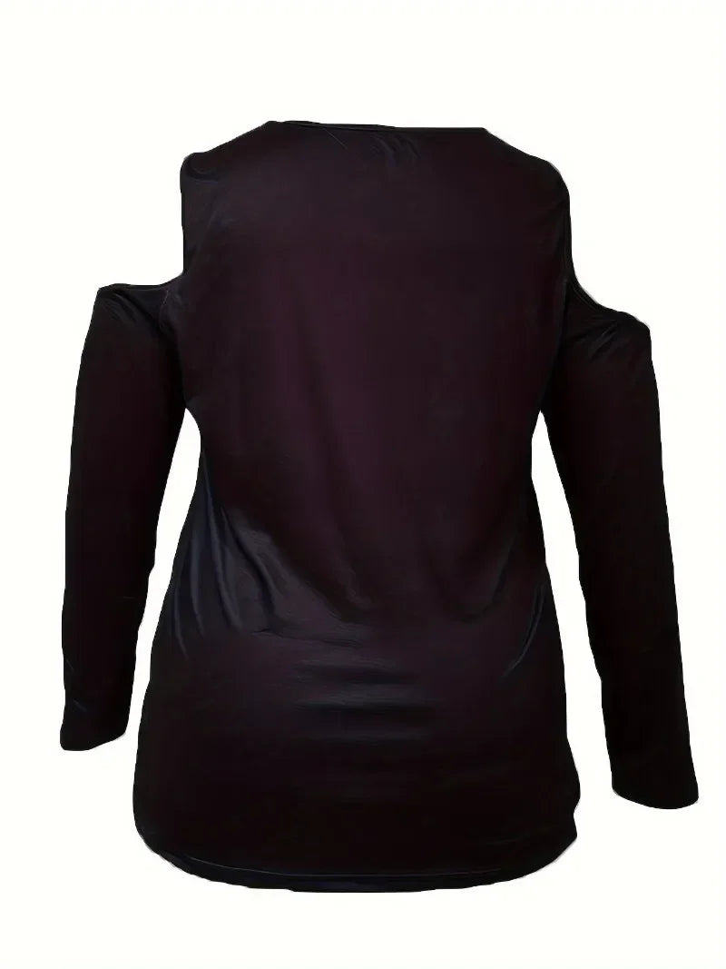 Plus Size Women Fashion 1XL-5XL T-shirt Women's Sexy Off The Shoulder T-shirt Ladies Love Printed Fashion Long Sleeved Top