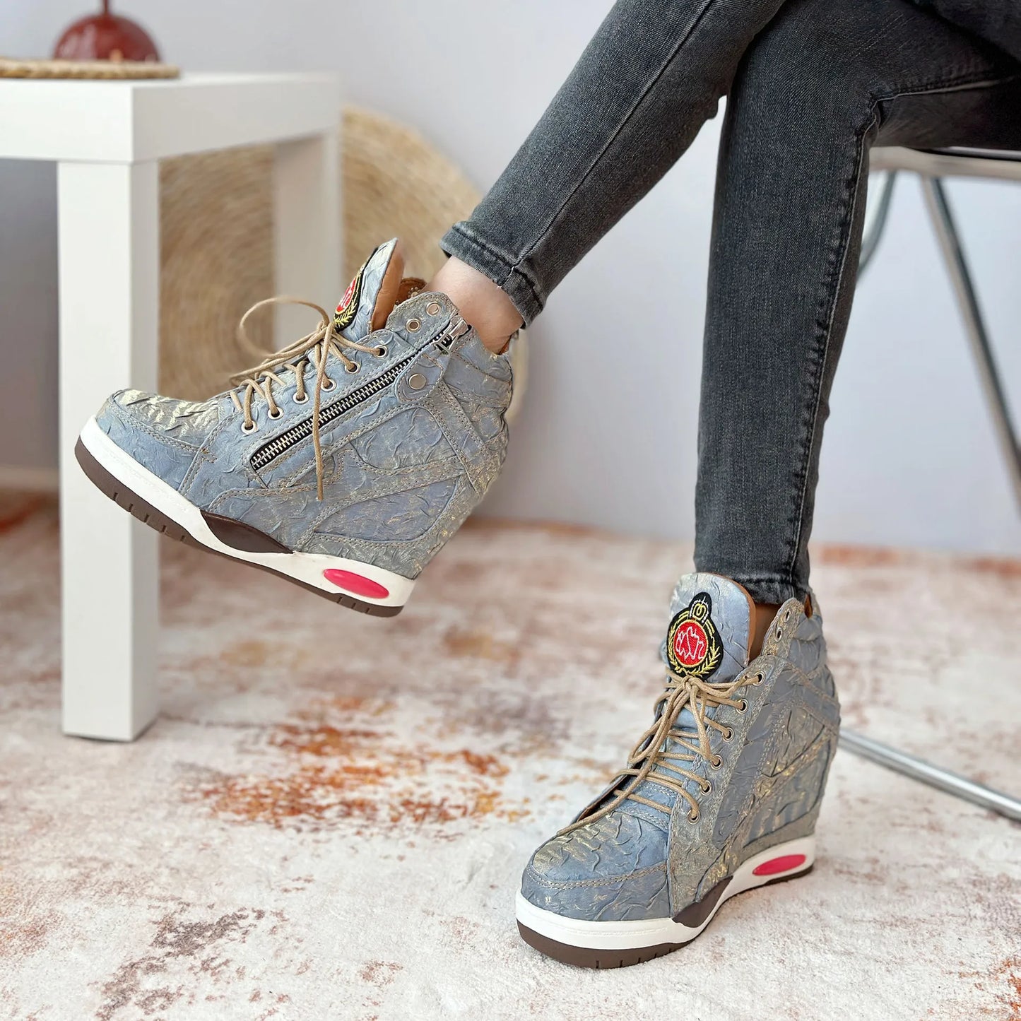 Platform Round Toe Wedge Boots