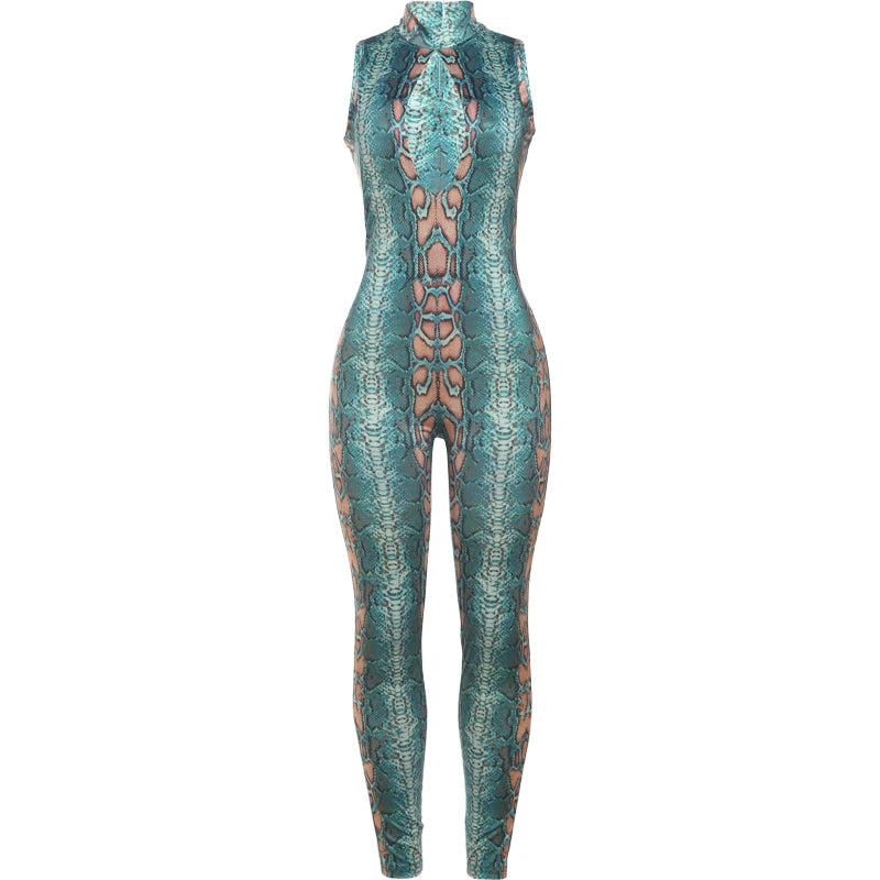 Print Turtleneck Sleeveless Jumpsuit