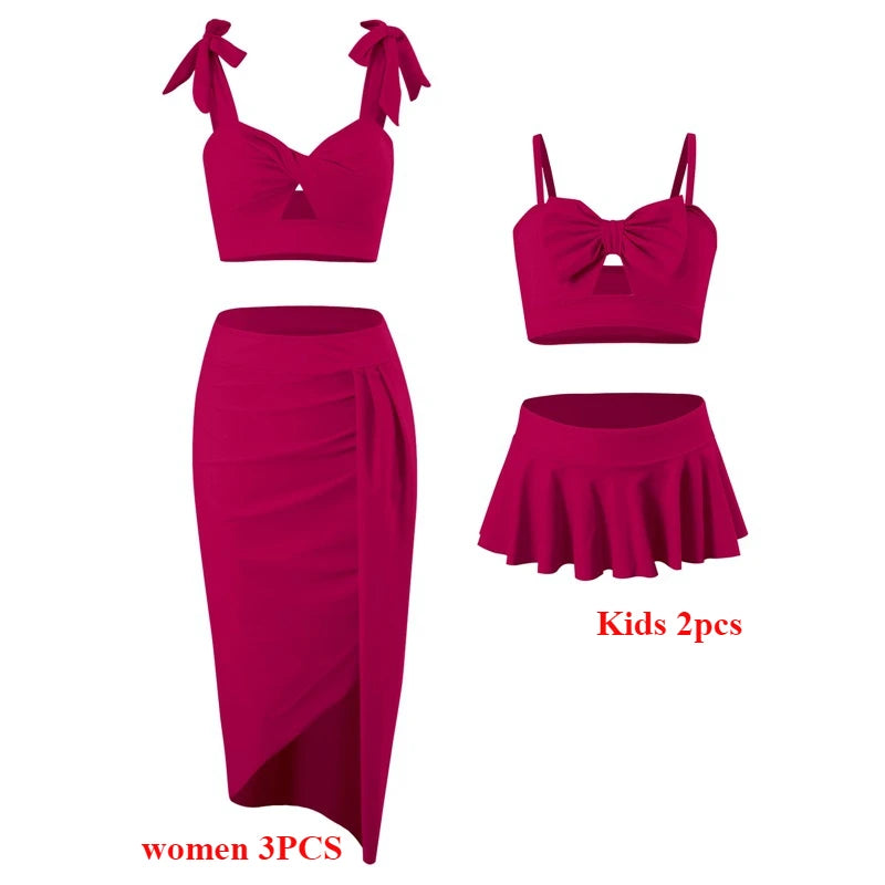 New Family Swimsuits Mother and Daught Bikini Set Three-piece Skirt-type Parent-child Women's Bikini Swimwear