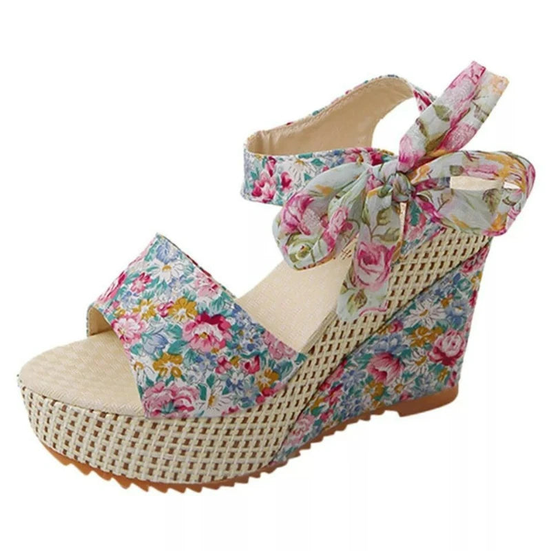 Casual Platform Floral Lace-Up Wedges