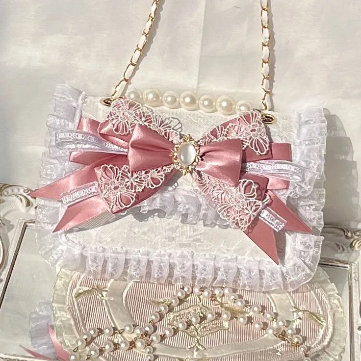 Pink Heeled Sandals Lolita Heels Shoe and Bag Set Luxury Woman High Heels Party Shoes Woman Bow Weddings Bridal Shoes Y2K Heels