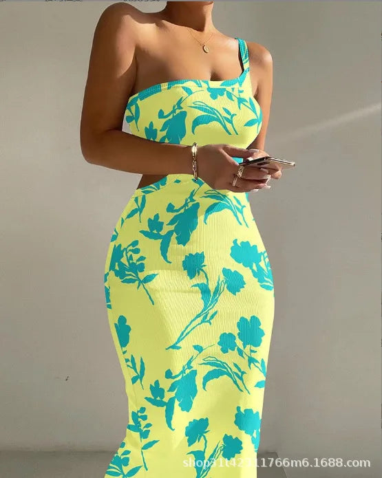 One Shoulder Hollow Out Stomach Dress