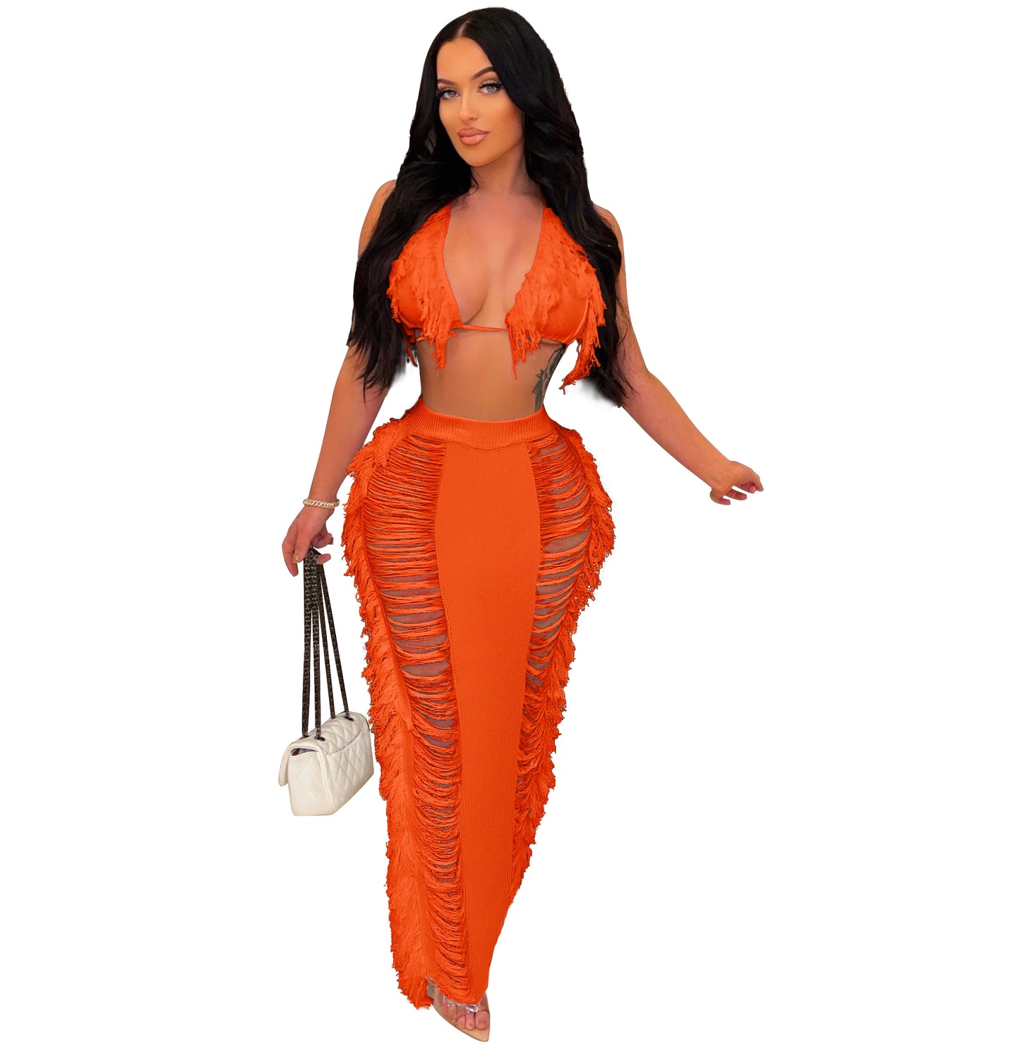 Sexy Bra Crop Top Pants Hollow Out Set