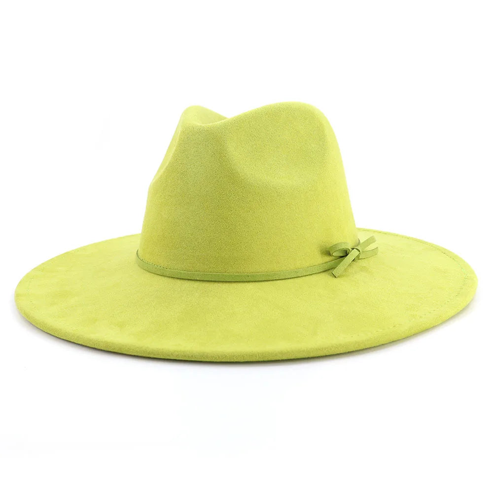 Suede fedora hat with same color accessories teardrop top wide brim hat for men and women Panama hat chapeau homme sombrero