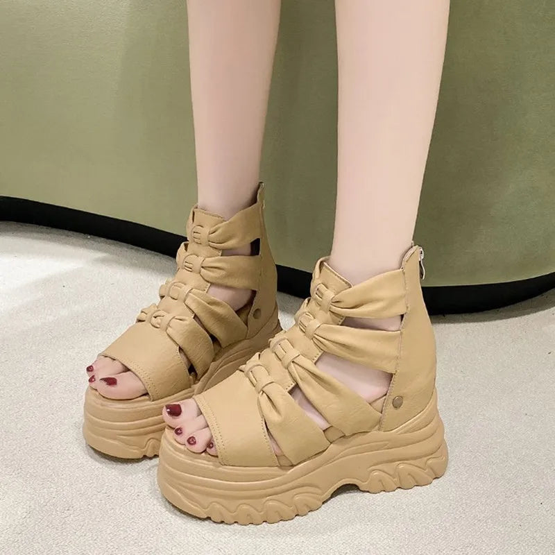 Thick Bottom Soft Leather Hollow Out Boots