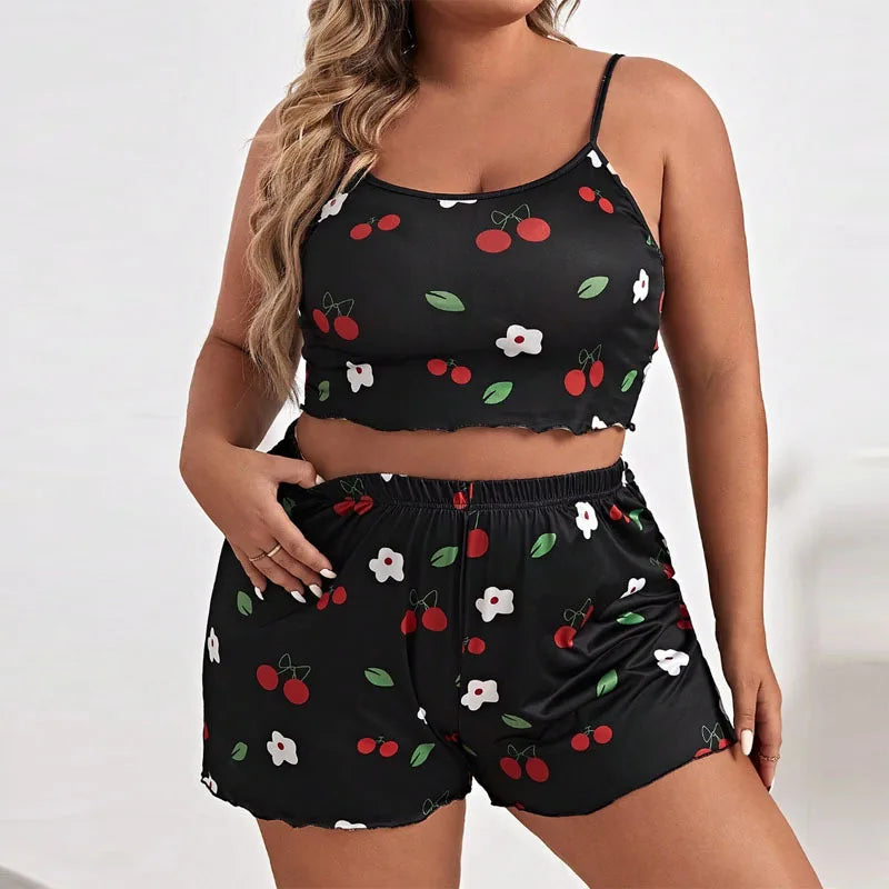 Sur plus size heart print women pajama set sleeveless XL XXL XXXL elastic waist shorts 2 pieces female sleepwear nightwear