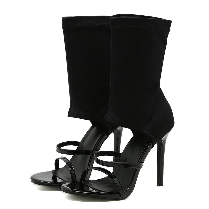 Eilyken Sexy Spring Autumn Stretch Boots High Heels Women Sandals Fashion Peep Toe Ankle Strap Hollow Pumps Pole Dancing Shoes