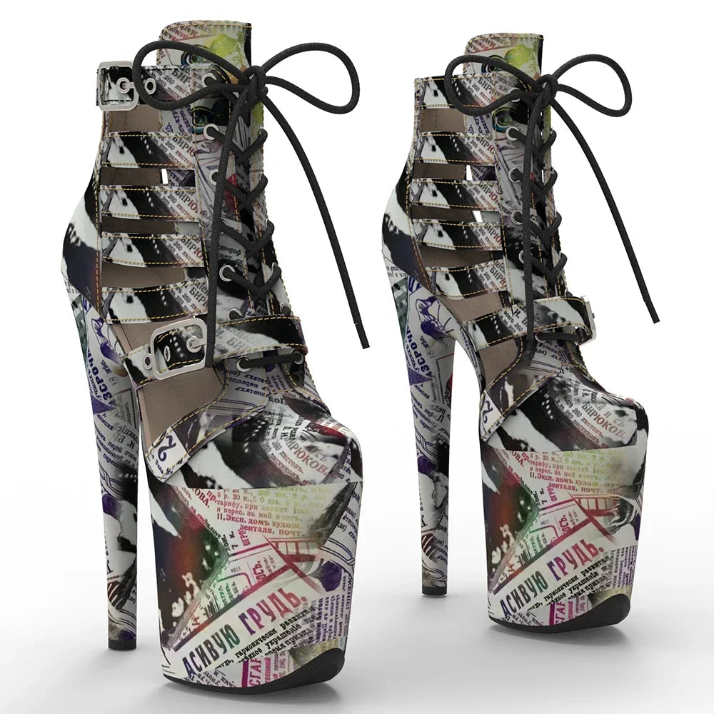 Printed High Heel Platform Boots