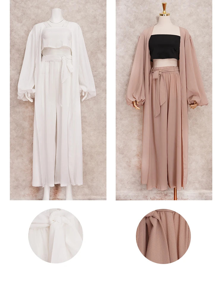 Sexy Solid Color Three-Piece Set 2025 Autumn Women Tube Top Beach Dress Crop Top Trousers Long Sleeve Cardigan 3 Piece Set A1642