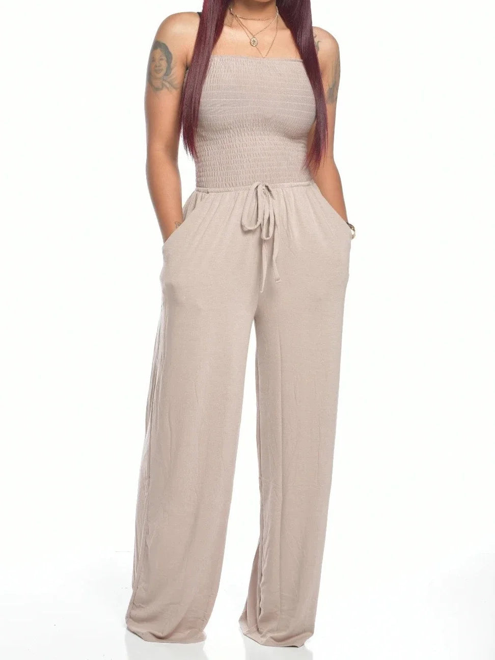 Jumpsuits Women Bodysuit One Pieces Outfits Romper Sexy Flat Shoulder Wrapped Chest Wide Leg Siamese Summer Female Clothing