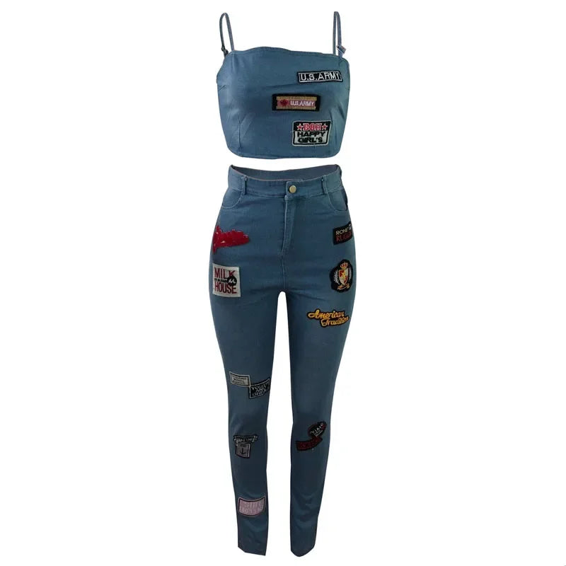 Sexy Top and Pants Denim 2 Piece Set