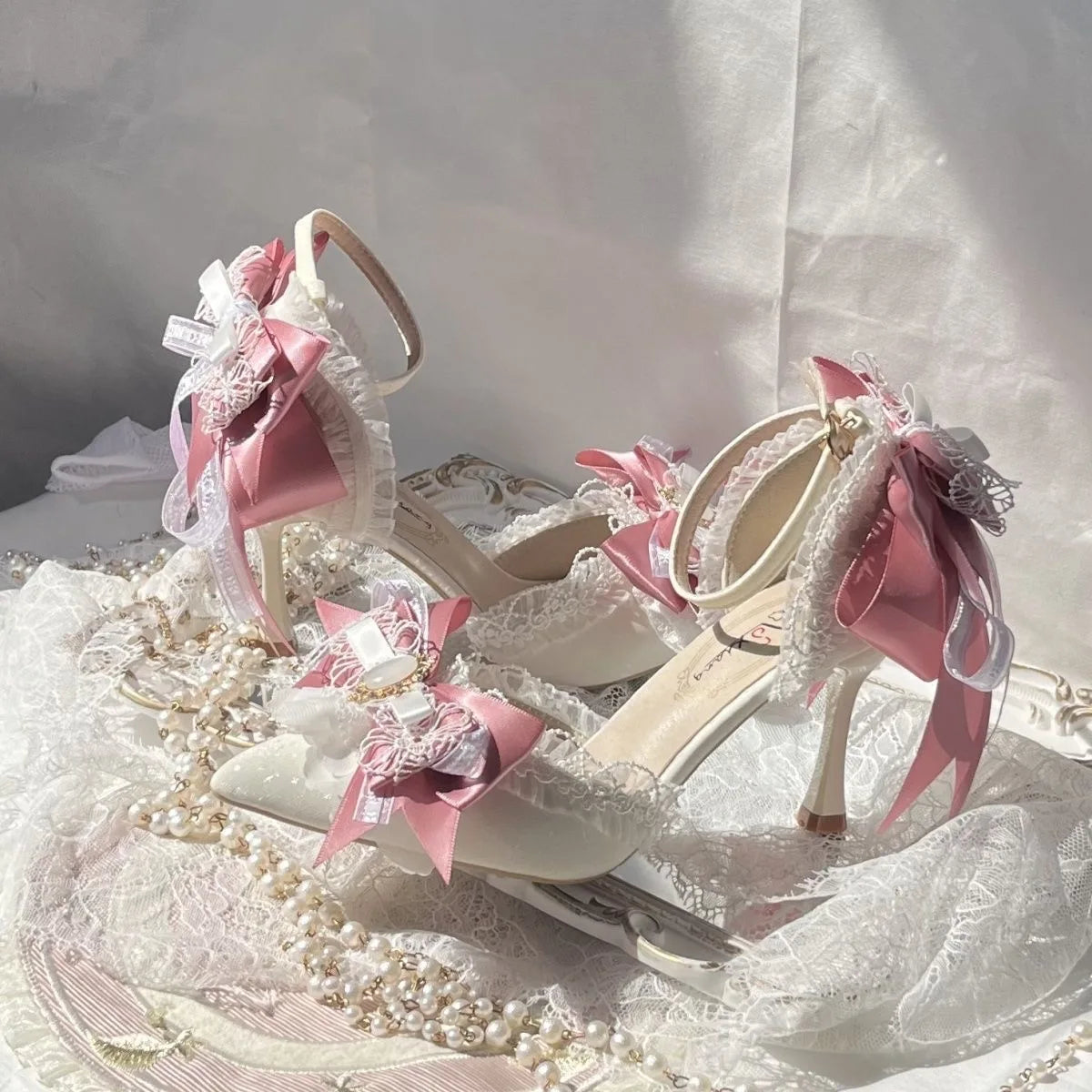 Pink Heeled Sandals Lolita Heels Shoe and Bag Set Luxury Woman High Heels Party Shoes Woman Bow Weddings Bridal Shoes Y2K Heels