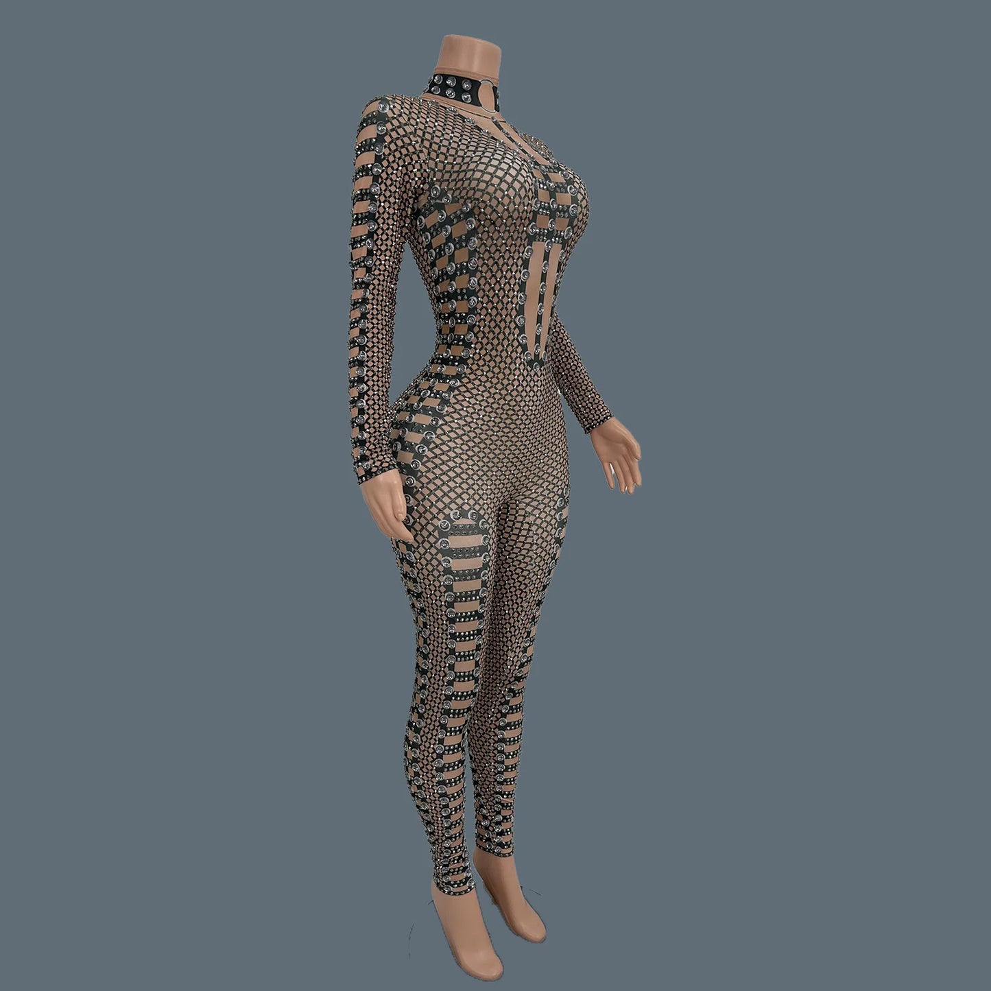 Sexy Women Bodycon Jumpsuit Plus Size Show Clothing Sparkle Crystal Performance Costumes Lady Rhinestones Bodysuits Louwang