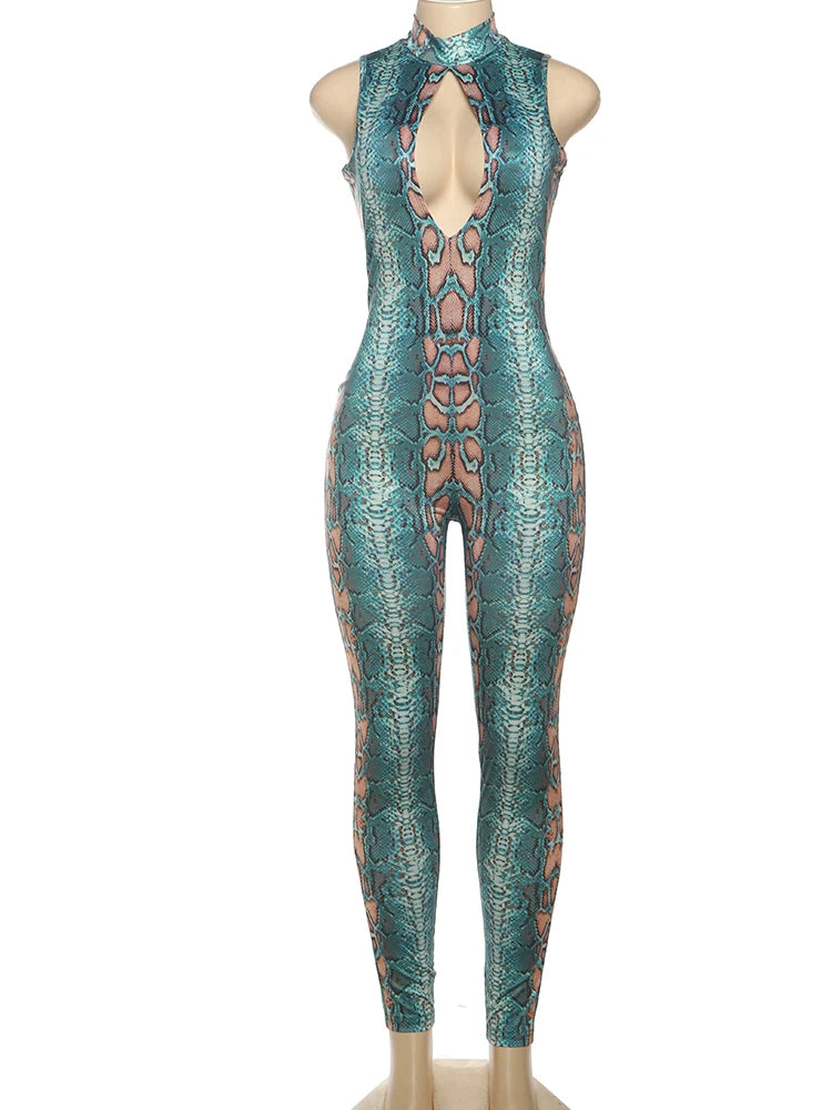 Print Turtleneck Sleeveless Jumpsuit