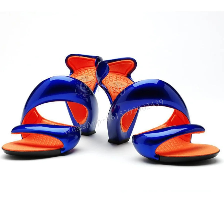 Sandals Gladiator Snake Shoes Blue Patent 2025 Women Riband Design Mixed Colors Strange Style Slip On Modern Fashion High Heels