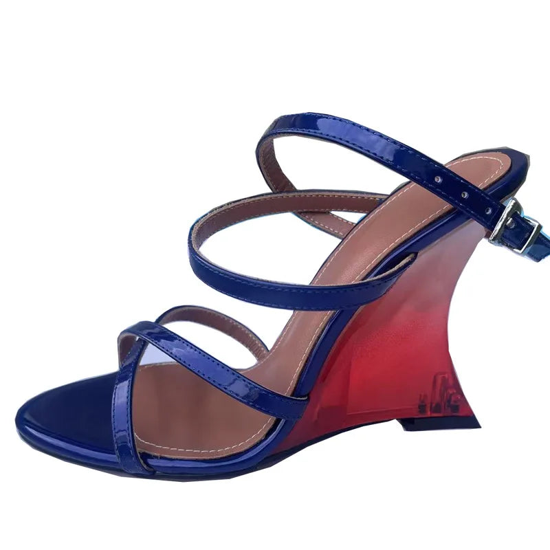 New Open Toe Cross Strap Gradient Wedge Heel Sandals European American Style Fashion Show Banquet Commuting Sexy Women's Shoes