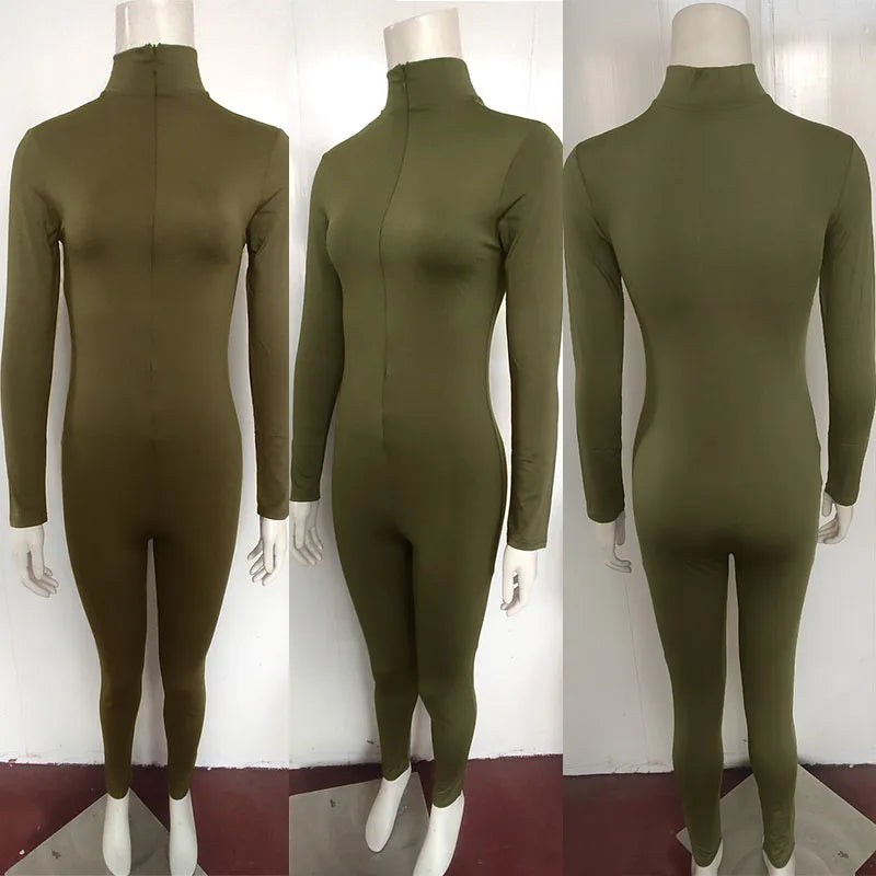 Casual Sporty Solid Bodycon Jumpsuit Women Outfits Long Sleeve Fitness Work Out Skinny Rompers Elastic Overalls for Women Jogger