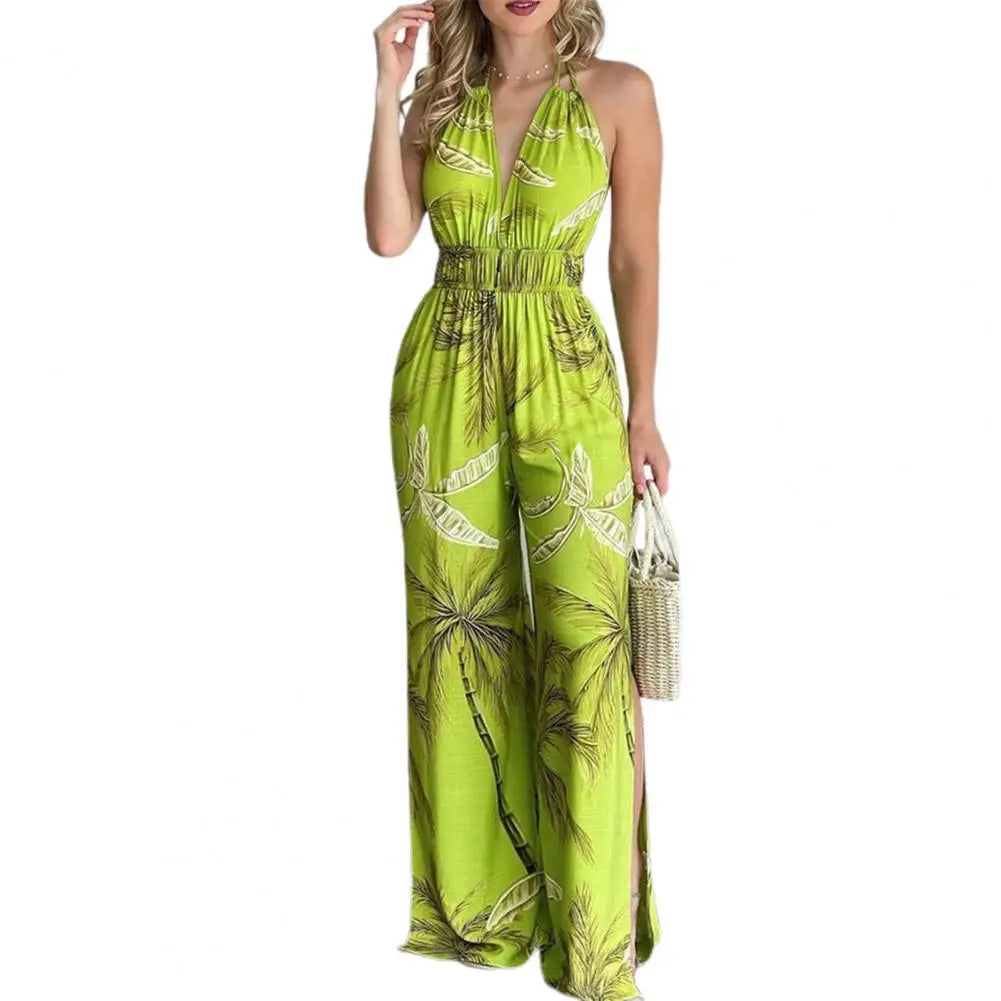 Sexy Sleeveless Halter Jumpsuit Women 2022 Summer Romper Floral Print Wide Leg Long Pants for Women Jumpsuits комбинезон женский