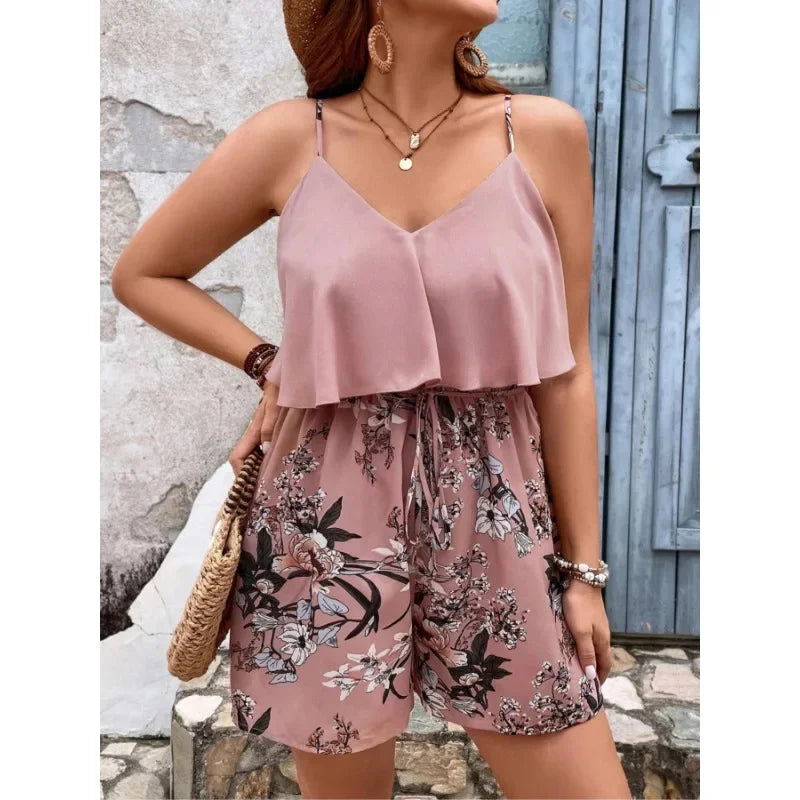 Plus Size 1XL-5XL Women's Fashionable New Bohemian Style Floral Print Comfortable Versatile Jumpsuit