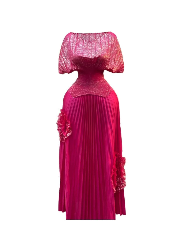 2 Piece Pleated Top Long Skirt Set