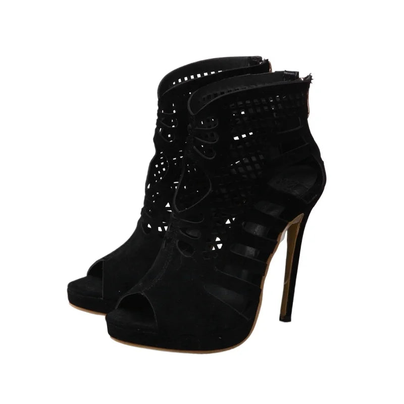 Peep Toe High Heel Boots