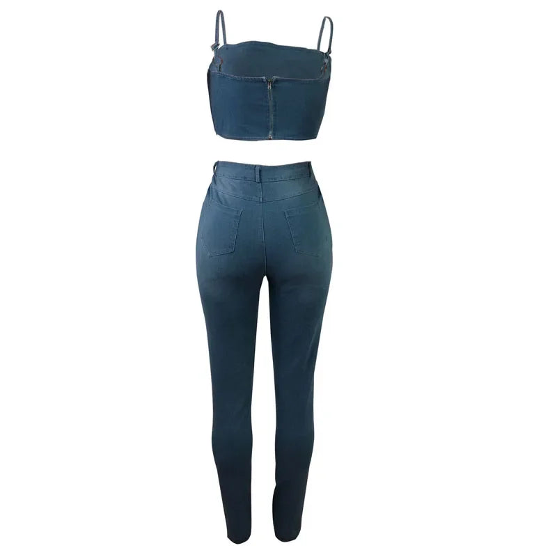 Sexy Top and Pants Denim 2 Piece Set