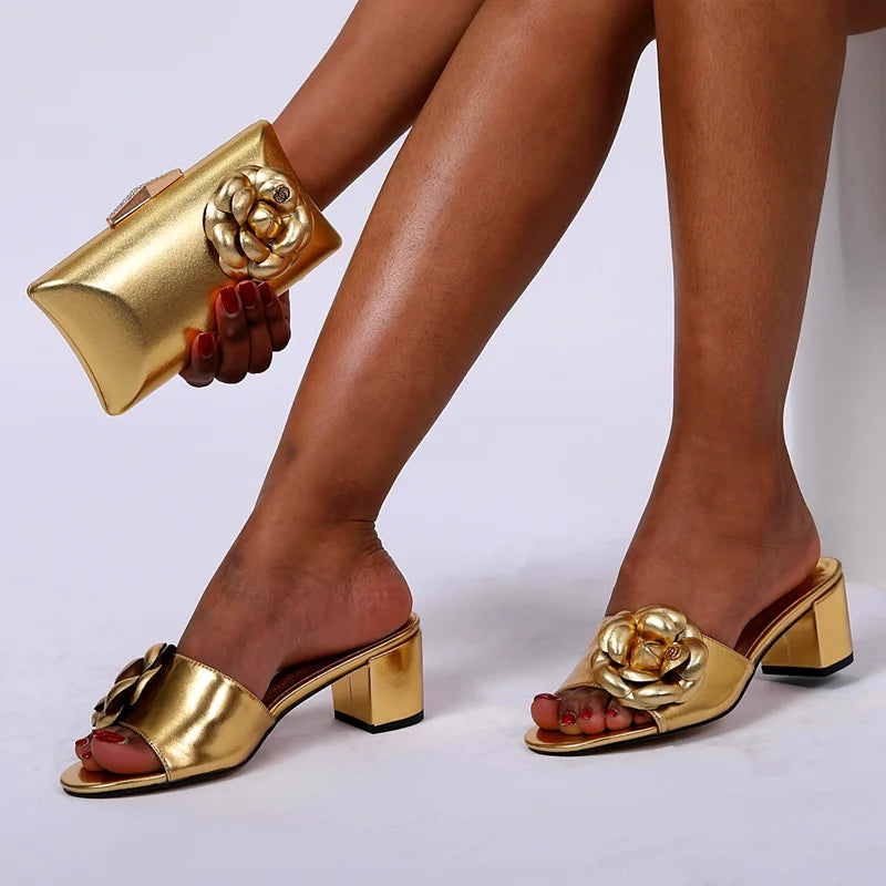 2025 Luxury Women's Shoe Bag Package Handbag Wedding Party Banquet Shoe Bag High Heels African Gold Silver Large Size Slippers