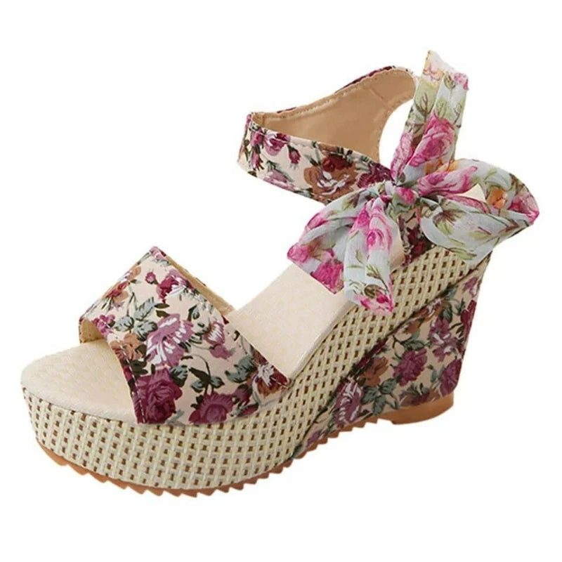 Casual Platform Floral Lace-Up Wedges