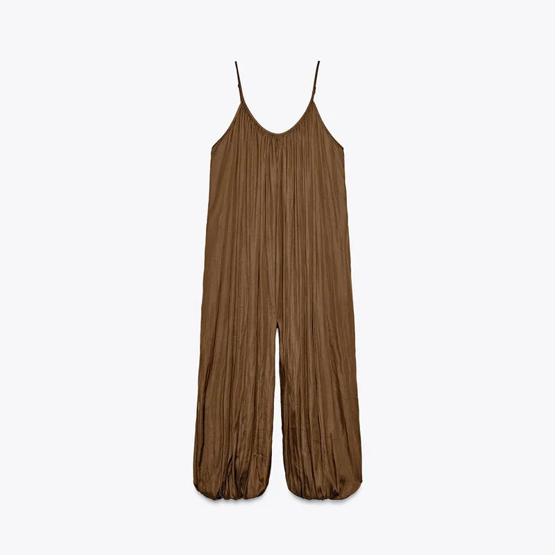 Women‘s Loose Slip Jumpsuits Overalls 2025 Summer V Neck Sleeveless Pocket Baggy Wide Leg Pants Fashion Female Street Playsuit