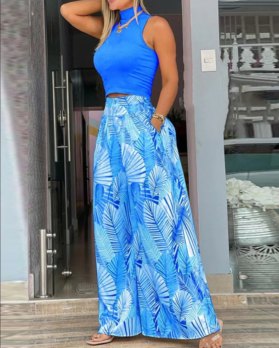 Sleeveless Turtleneck Pants 2 Piece Set