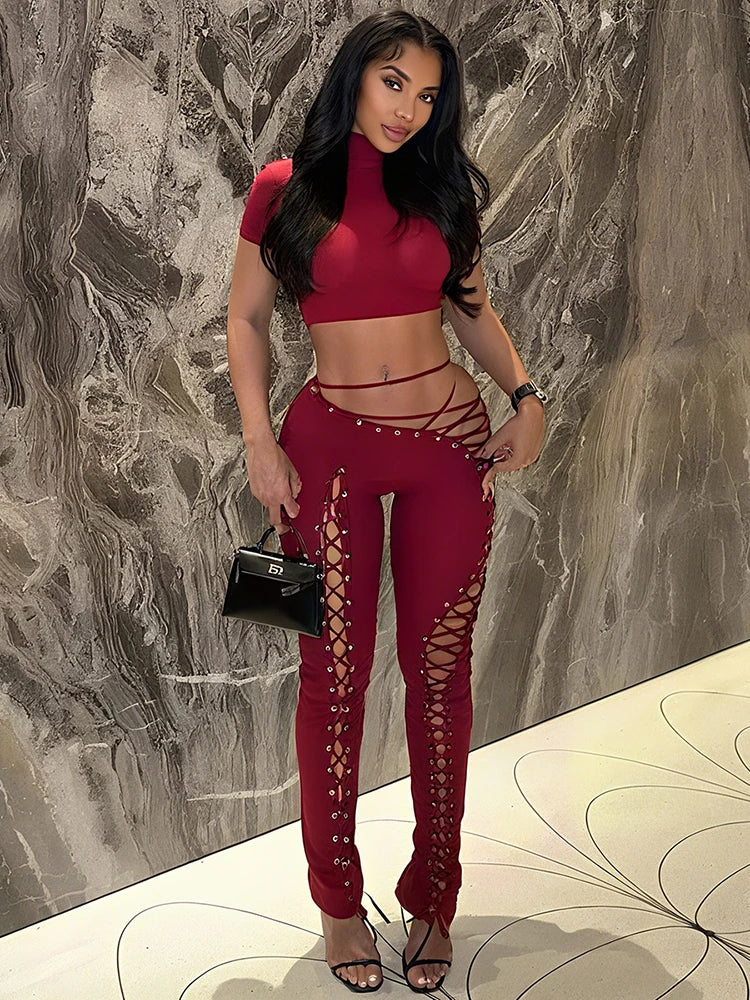 2 Piece Halter & Hollow Out Leggings Set