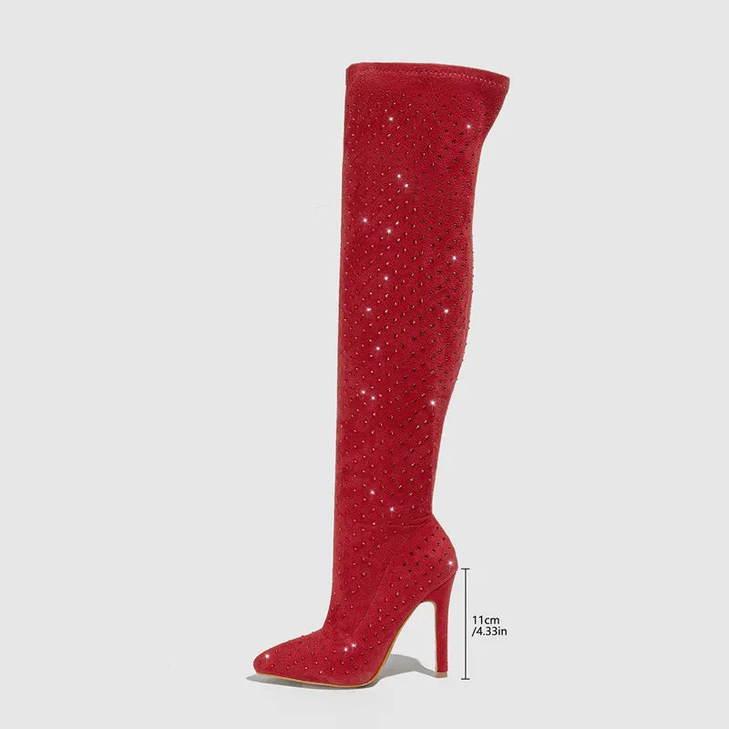 Bling Suede Over Knee High Heel Boots