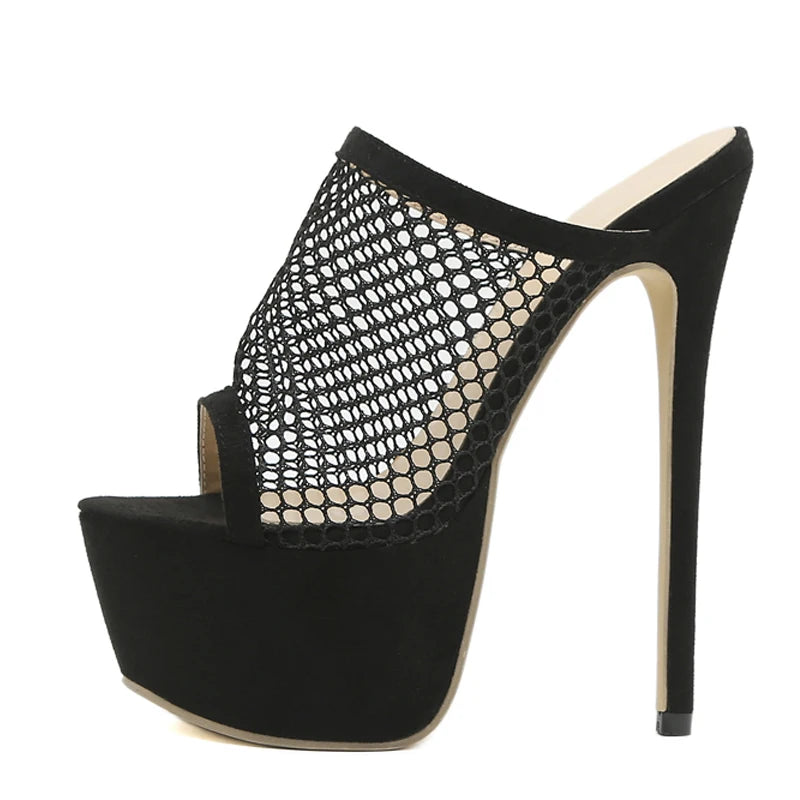 Peep Toe Platform High Heel Mesh Slippers
