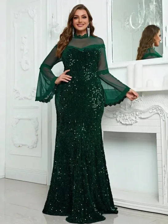Plus Size Women Wedding Party Dresses Fashion Strapless Mesh Splicing Elegant Sequins Summer Dress Large Lady Evening Dresses