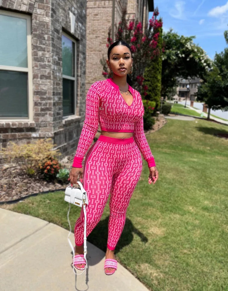 Stretch Knitted Printed Sports Yoga 2 piece Set
