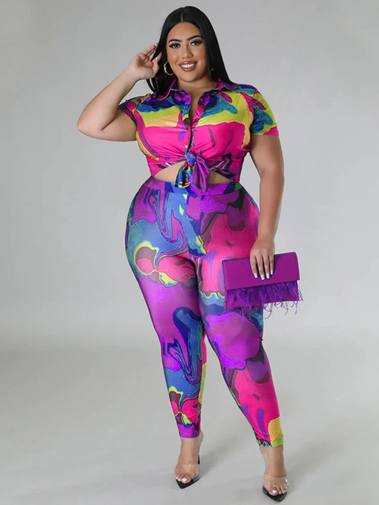 Satin Silk Top & Pants 2 Piece Set