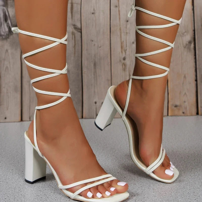 Women'S High-Heeled Sandals Outdoor Commuting Fashion Rhinestone Square Buckle Stiletto Pointed Toe Banquet Party Shoes