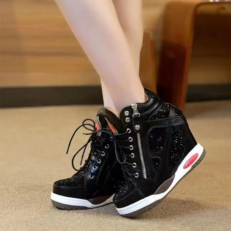 Platform Round Toe Wedge Boots