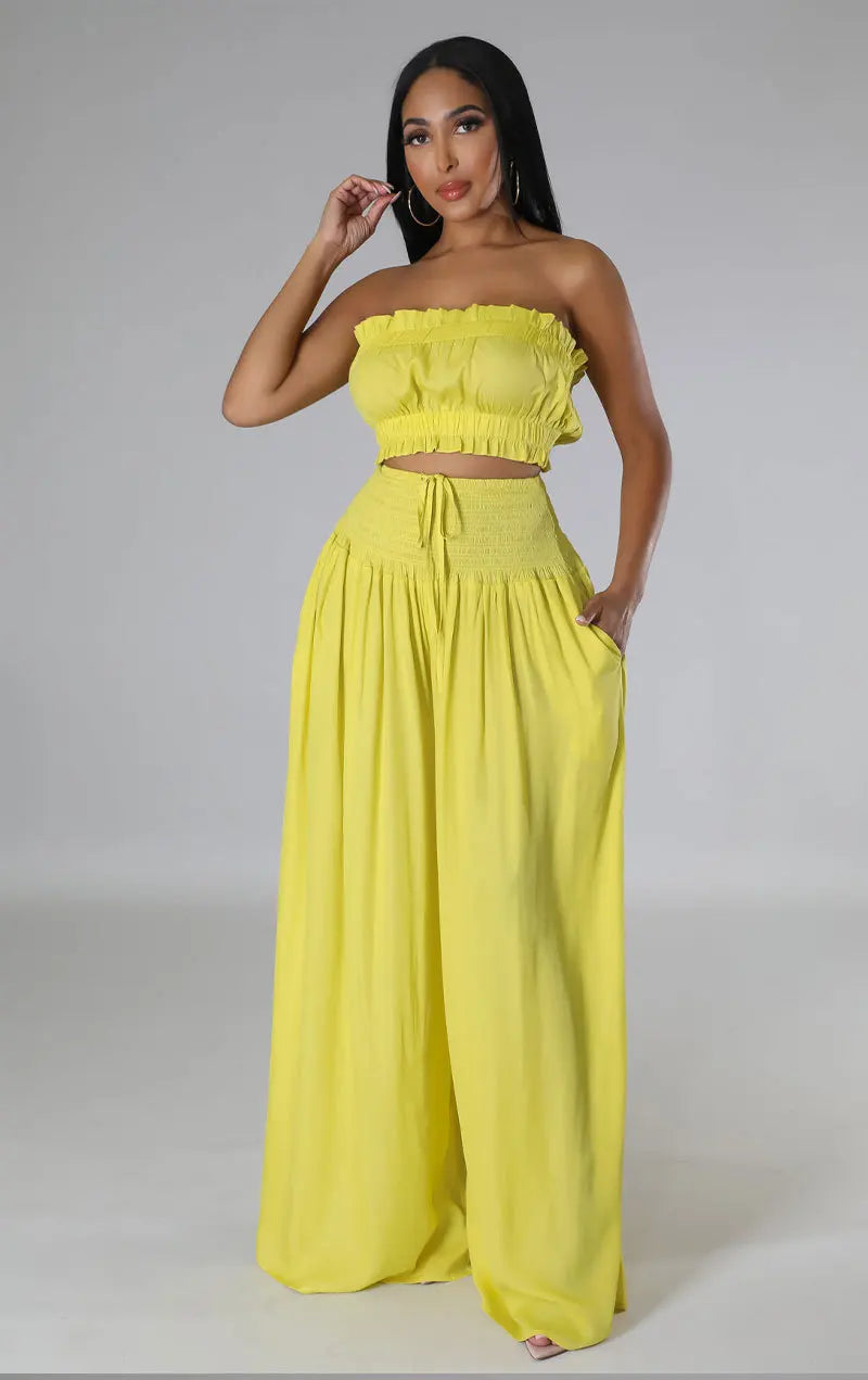 Tube Crop Top 2 Piece Pants Set