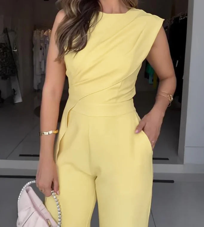 Sleeveless Irregular W/ Pockets Elegant Jumpsuit