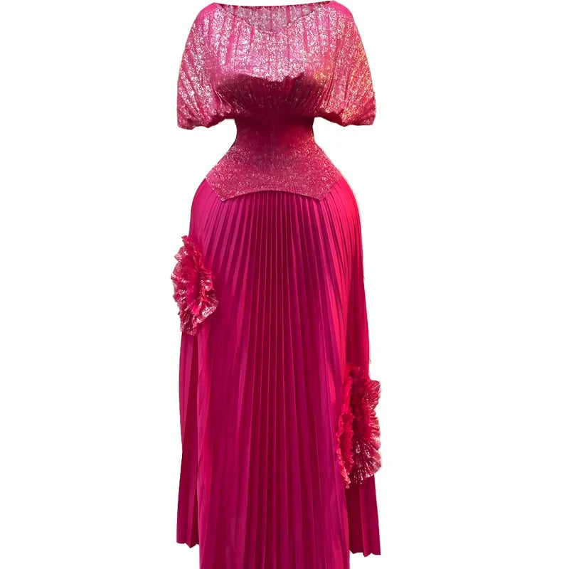 2 Piece Pleated Top Long Skirt Set