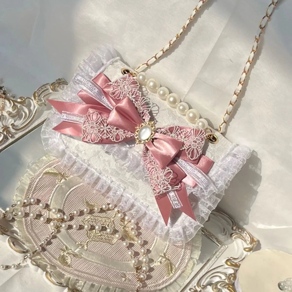Pink Heeled Sandals Lolita Heels Shoe and Bag Set Luxury Woman High Heels Party Shoes Woman Bow Weddings Bridal Shoes Y2K Heels
