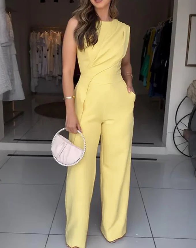Sleeveless Irregular W/ Pockets Elegant Jumpsuit