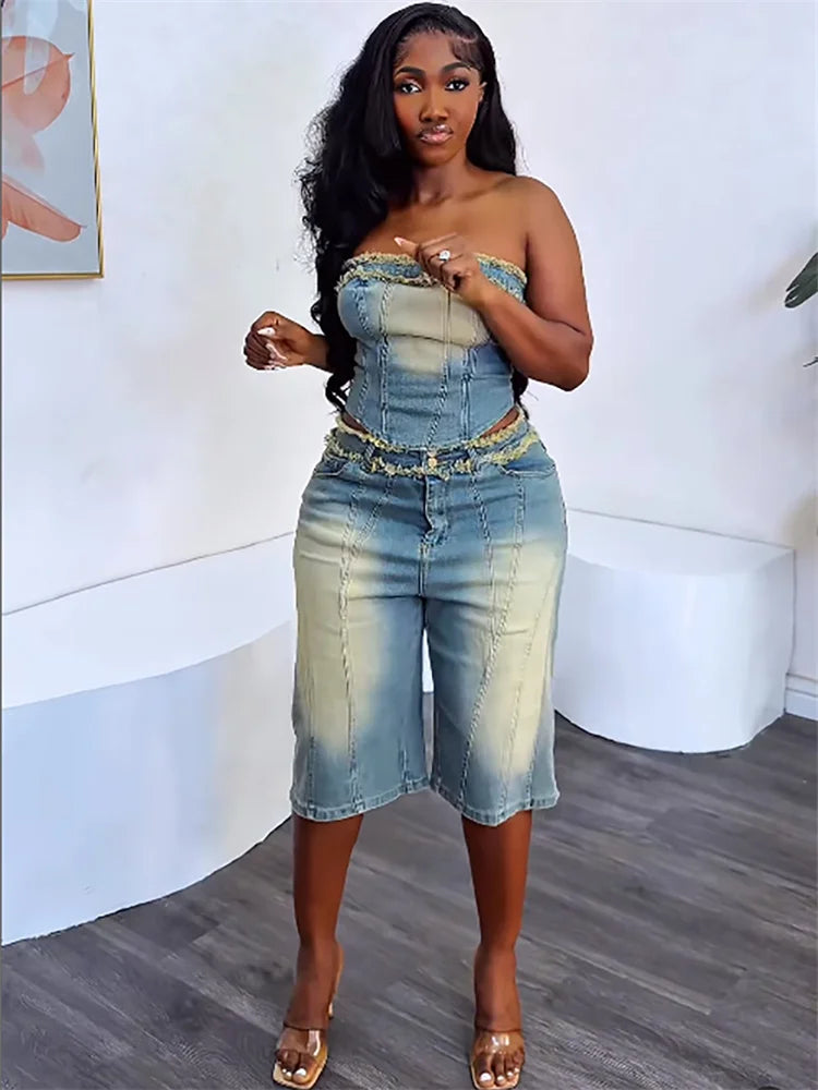 2 Piece Denim Top & Short Set