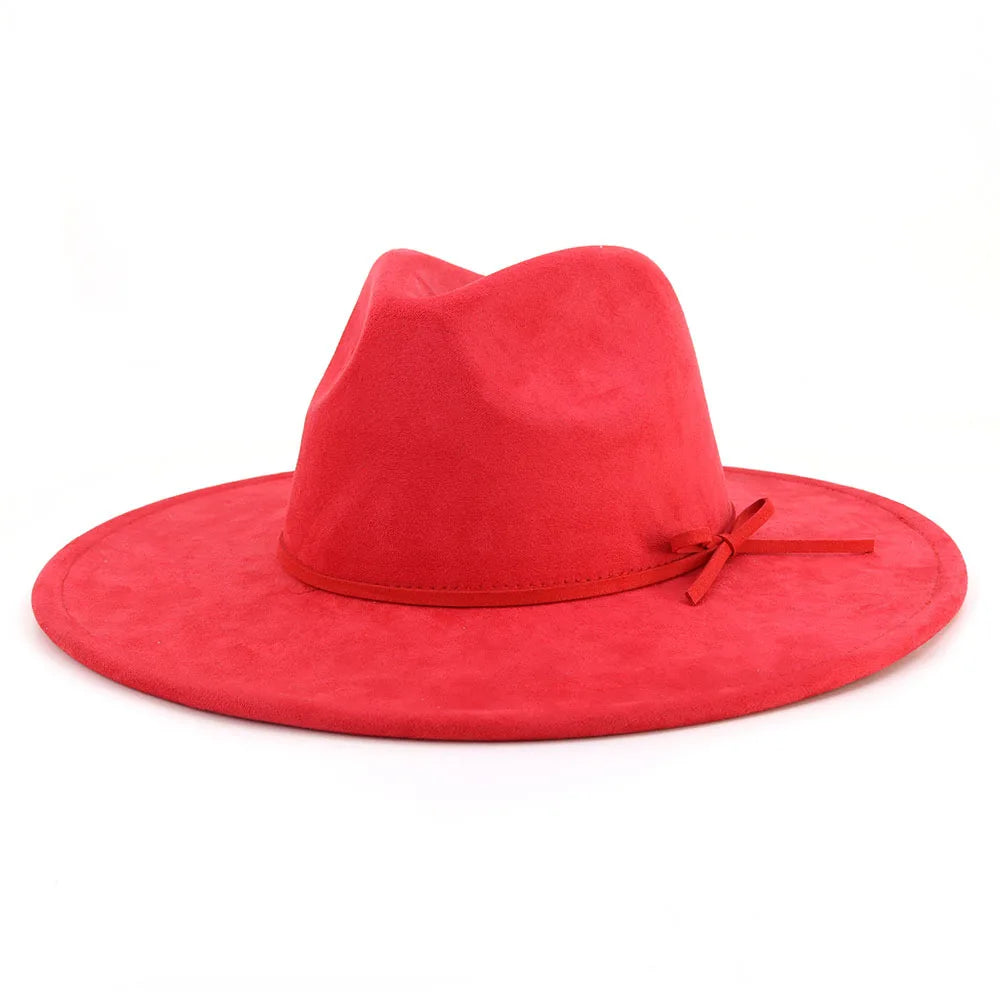 Suede fedora hat with same color accessories teardrop top wide brim hat for men and women Panama hat chapeau homme sombrero