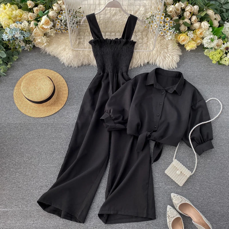 2025 Two Piece Sets Womens Outfits Skirt Suit Roupas Femme Short Sleeve Crop Blouse High Waist Pleated Jumpsuit Korean Y2k Set
