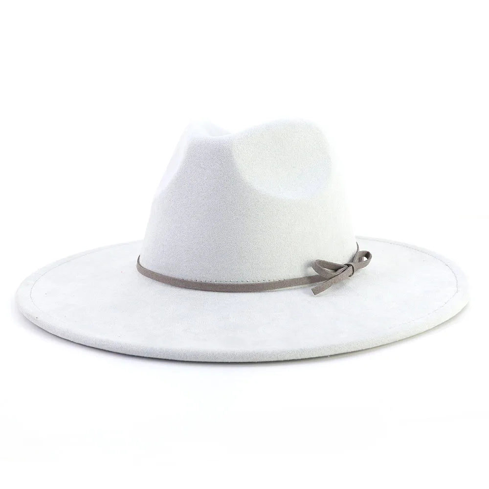 Suede fedora hat with same color accessories teardrop top wide brim hat for men and women Panama hat chapeau homme sombrero